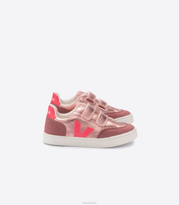 Veja v-12 couro nácar rosa fluo sem cromo Portugal crianças F0VB306