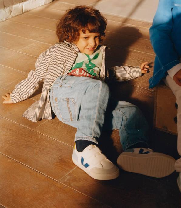 Veja v-12 cromado couro branco multico Portugal crianças F0VB309