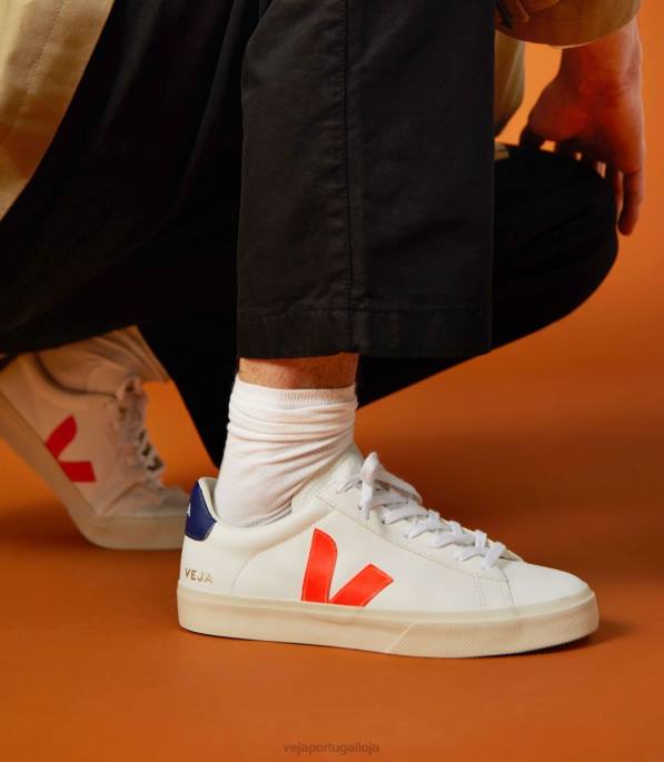 Veja campo chromefree couro branco laranja fluo Portugal homens F0VB16
